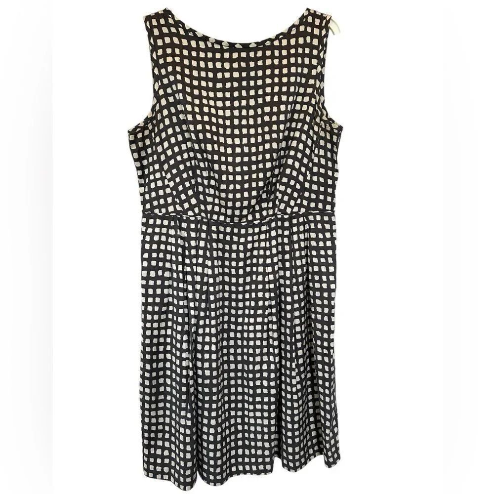 Banana Republic Checkered Print Silk Blend Pleated Waist Zip Sleeveless Dress 16
